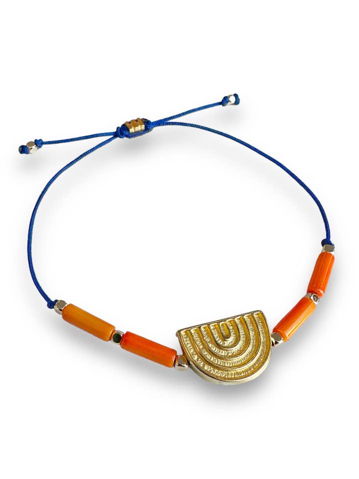 Coral Stone Gold Plated Adjustable Bracelet for wholesale by Yugu Studio