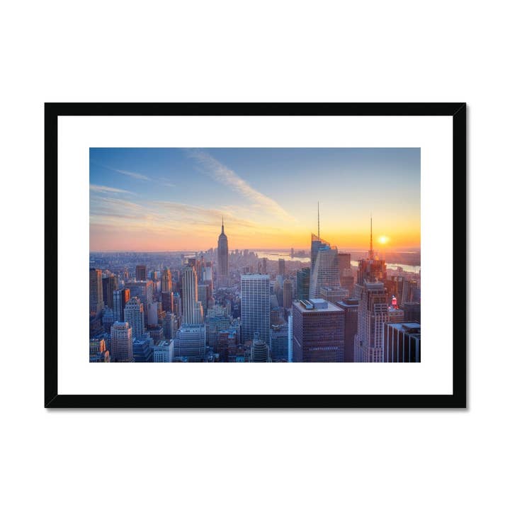 New York city bij zonsondergang Ingelijste en gemonteerde print voor wholesale door Sorbey