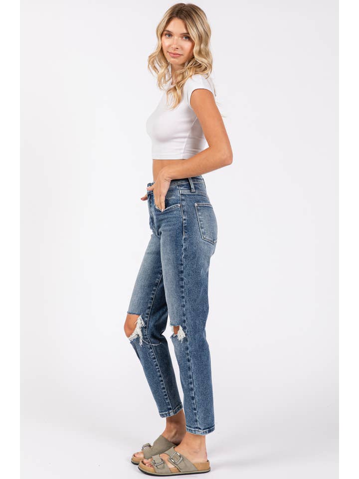 Petra153 - Wholesale Jeans - Women's - P1275M-MD KNEE DESTROYED SUPER HIGH RISE STRETCH MOM JEANS