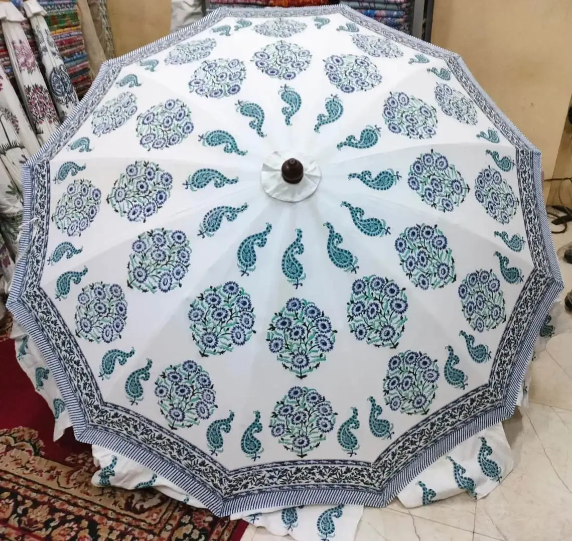 Bhawana Handicrafts - Wholesale Patio Umbrella - 5 Piece Lot, Garden Umbrella Indian Floral Patio Parasol6