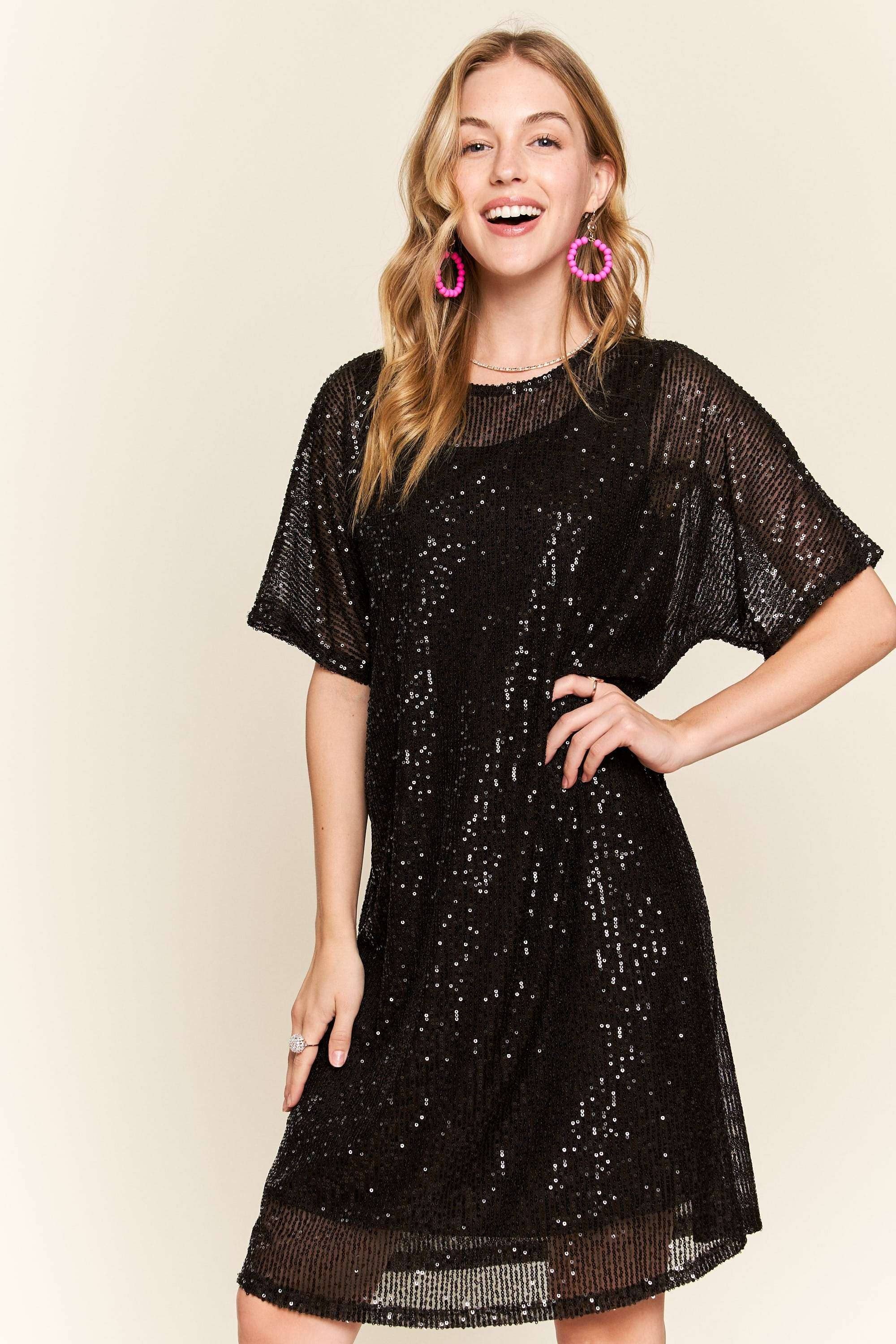 ADORA LA - Wholesale Dress - Women's - D7579_HE_ - DROP SHOULDER SEQUINS DRESS15