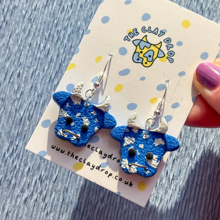 Textured Mini Cows - Cobalt & White for wholesale by The Clay Drop