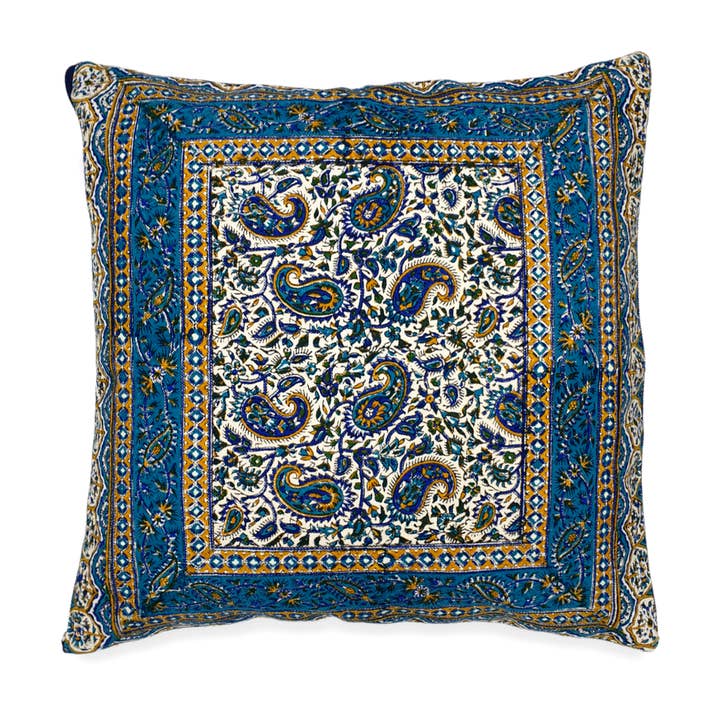 Afrozan Fashion House - Wholesale Throw Pillow Cover - AFROZAN Hand-printed Cushion Cover - Peisly Blue