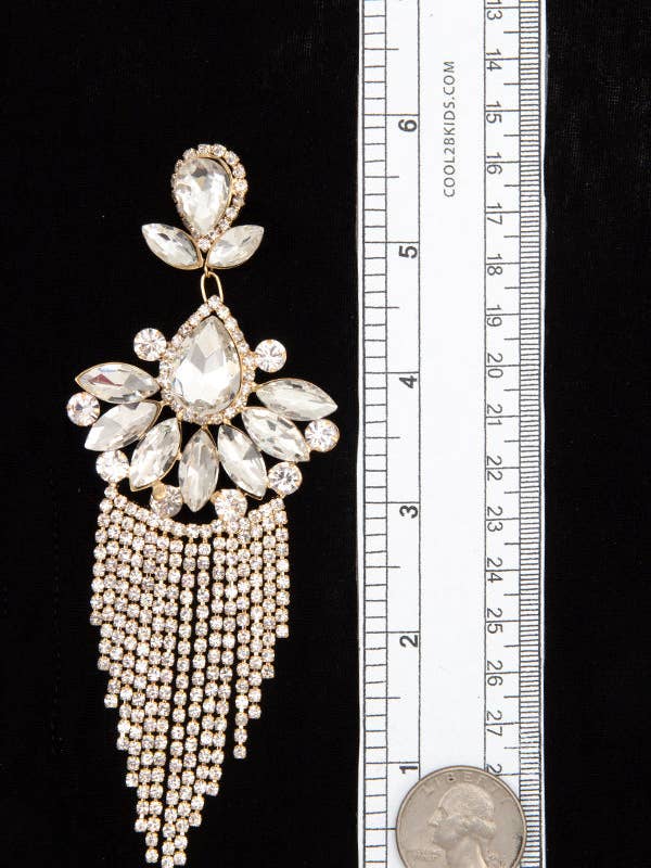 SEMI FLORAL RHINESTONE FRINGE EARRING for wholesale by Andrea Bijoux