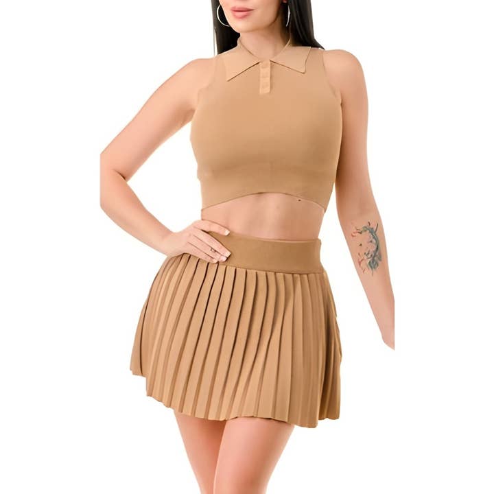Esmeray Clothing - Wholesale Top & Skirt Set - Women's - CLASSIC PLEATED KNIT SET