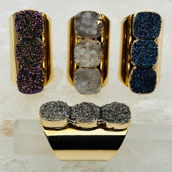 Rock Paradise – wholesale Cocktail/statement ring – Titanium Druzy Crystal Adjustable Ring5