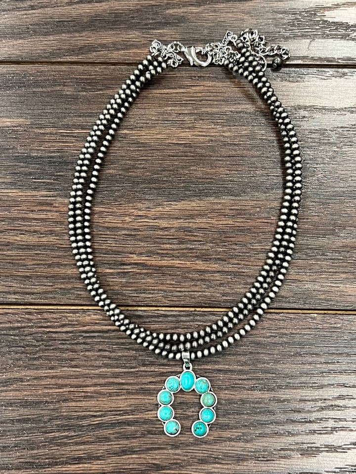 735320, 15" 3-strand Squash Naja Turquoise Necklace for wholesale by ISAC Trading Inc