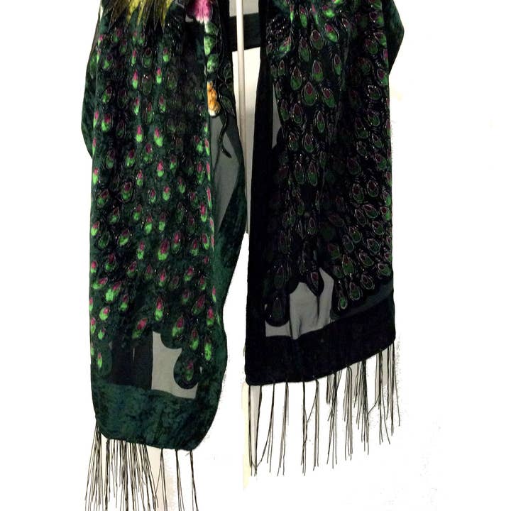 Astoria Gift Corporation - Wholesale Scarf - Women's - Peacock Velvet Scarf #89-12440GN