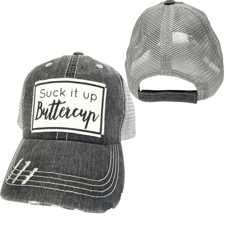 SUCK IT UP BUTTERCUP BALL CAP | UNISEX HAT | DISTRESSED for wholesale by dkhandmade