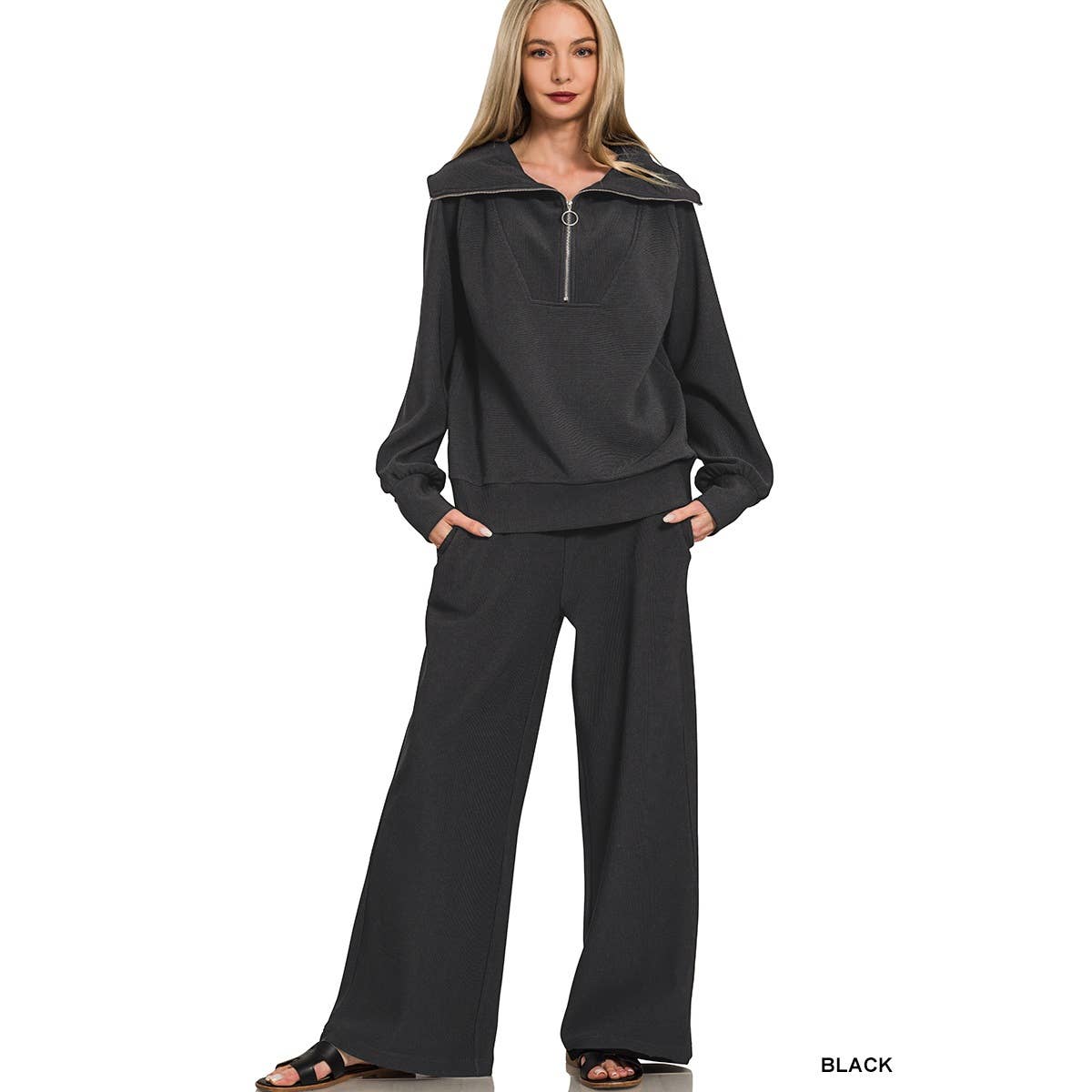 HiteJeans - Wholesale Lounge Set - Women's - Ribbed high neck half zip pullover pants set18