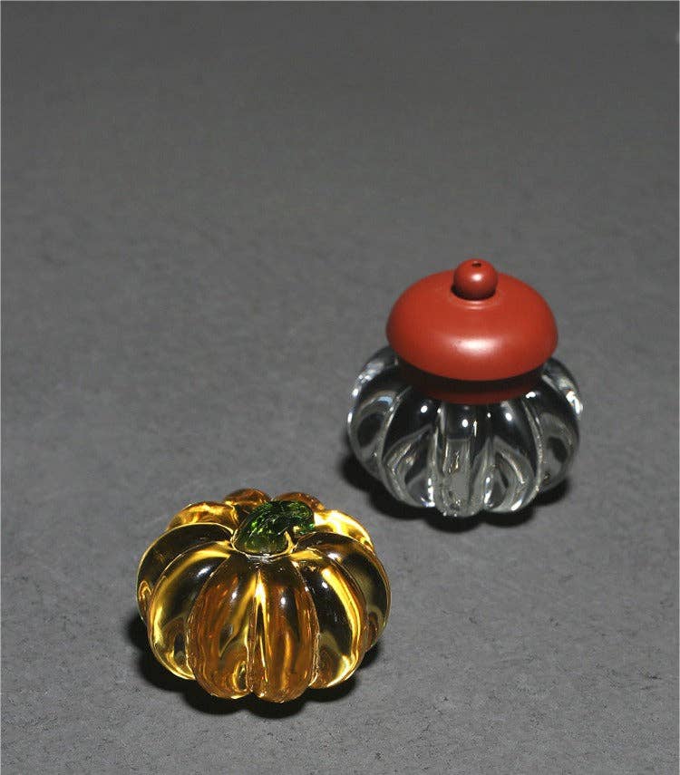 Gohobi （We cover U.S. import duties） - Wholesale Decorative Tabletop Object - Gohobi Pate de Verre Pumpkin Halloween Glass Ornament Teapot Lid Stand Paperweight12