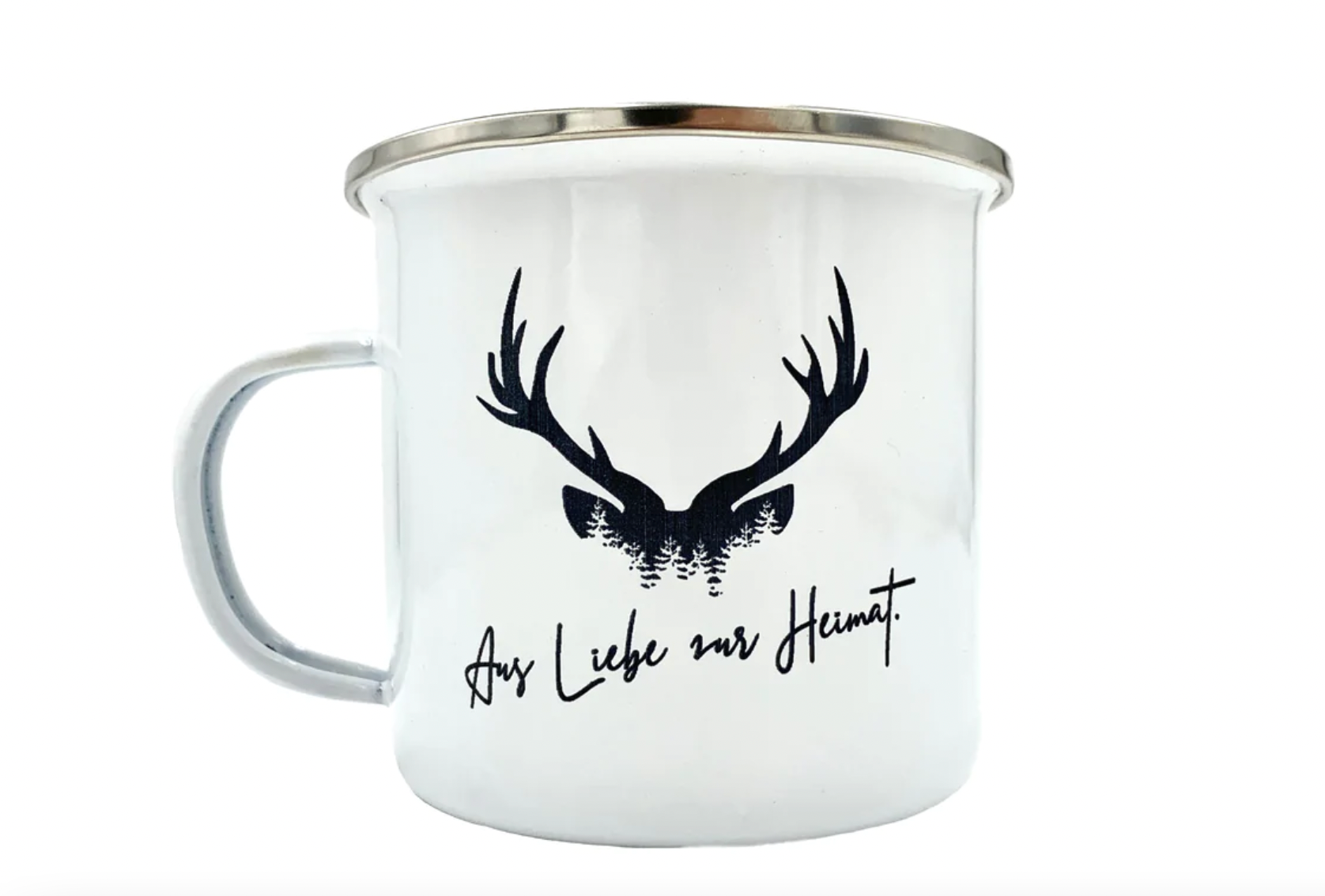Heimat im Herz - Wholesale Coffee Mug - Emaille Tasse mit Hirschgeweih0