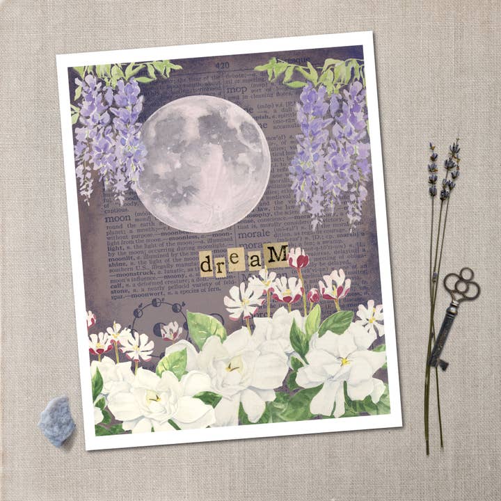 Midnight Garden Mixed Media Floral Art Print for wholesale by Jessica Flores Design