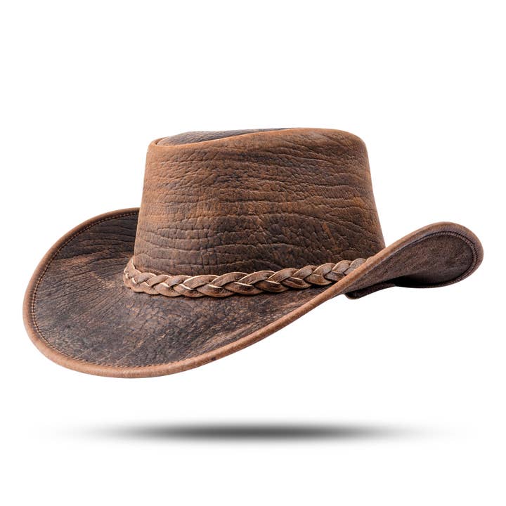 Hadzam - Wholesale Cowboy Hat - Unisex - Men's and Women's Brown Western Leather Outback Cowboy Hat