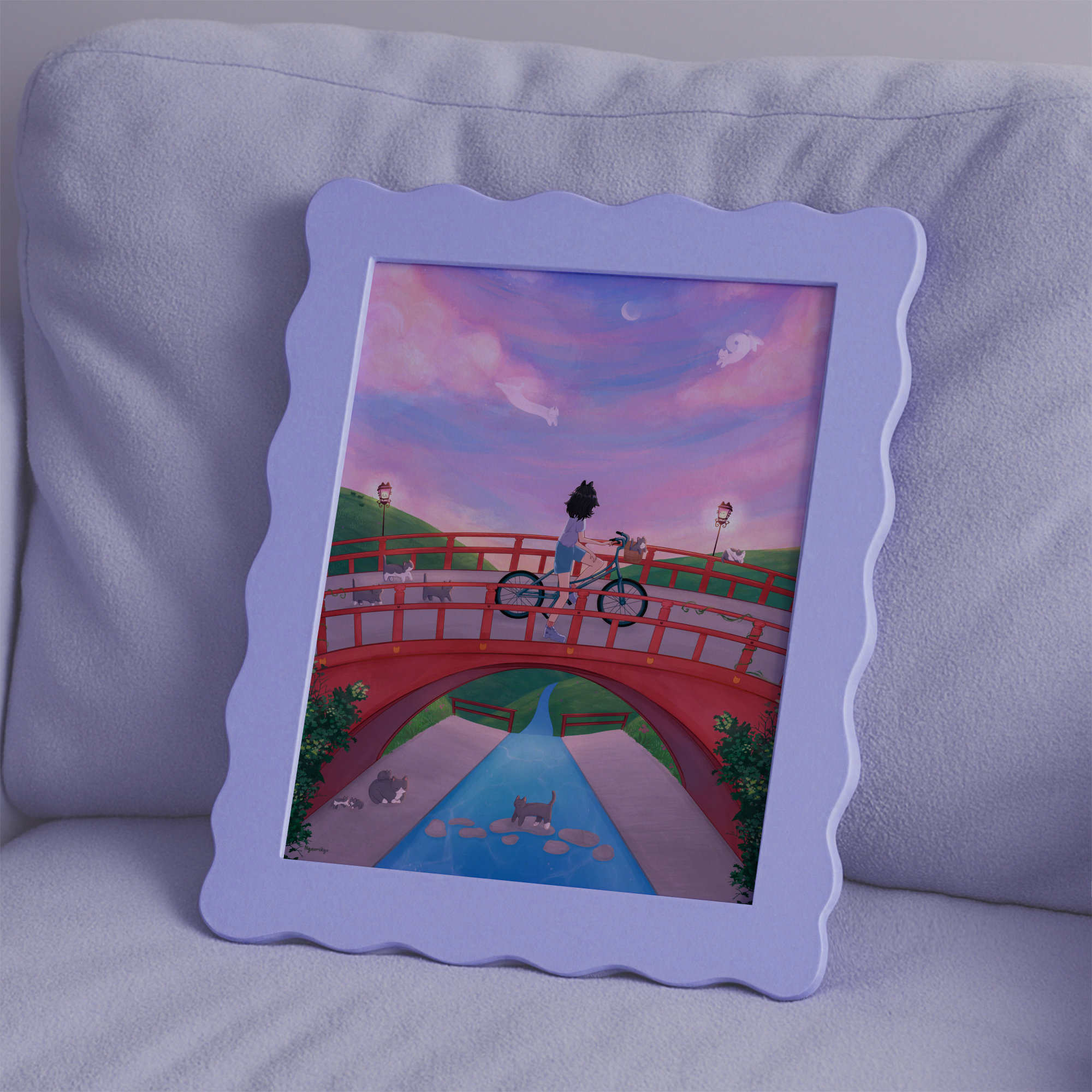 Nyaomikyu - Wholesale Art Print - Bike Sunset Cats Print3