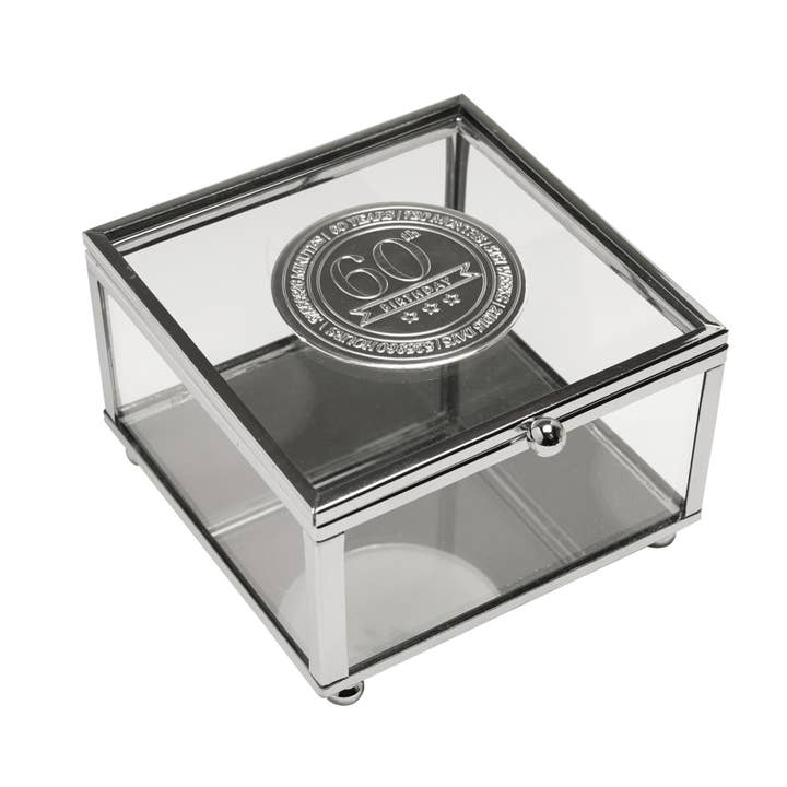 Milestones Glass Trinket Box with Metal Badge 15cm - 60 for wholesale by WIDDOP and Co.