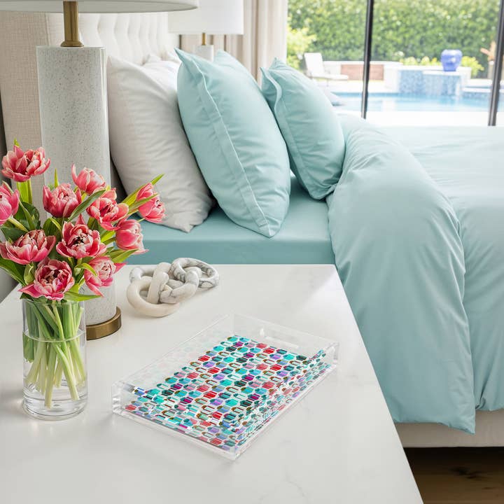 Surprise Soft Green Neutrals Acrylic Rectangle Decorative Tray for wholesale by Nicolette Mayer Collection