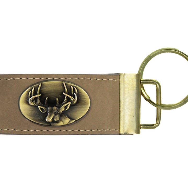 Zep-Pro - Wholesale Keychain - Unisex - Leather Loop Key Fob. Crazyhorse Full Grain Leather With Antique Brass Logo. Bass, Dog, Deer, Mallard4