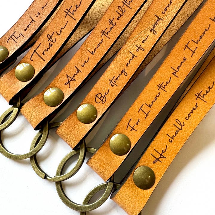 Scripture Wristlet Keychain Set - Full Grain Leather and other Purchase Wholesale leather key chain. Free Returns & Net 60 Terms on Faire trending on Faire.