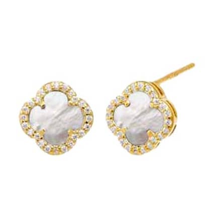 CZ Pave Omskrevet Firkløver Øreringe Perlemor for engroshandel hos NALU