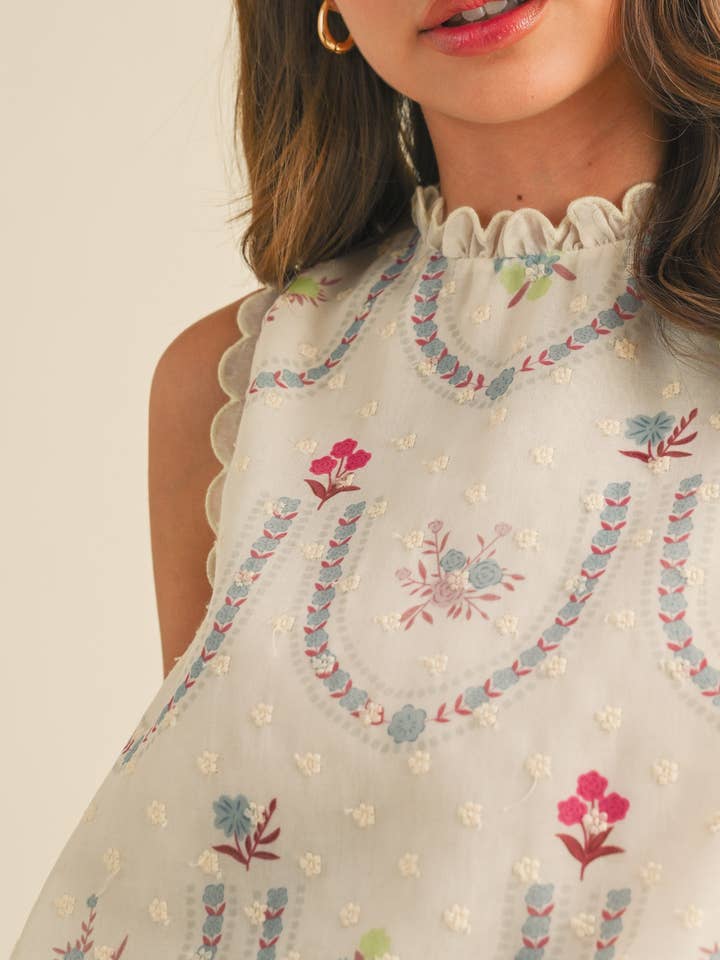 &MERCI - Wholesale Blouse - Women's - FLORAL EMBROIDERY BABYDOLL TOP MTP4006