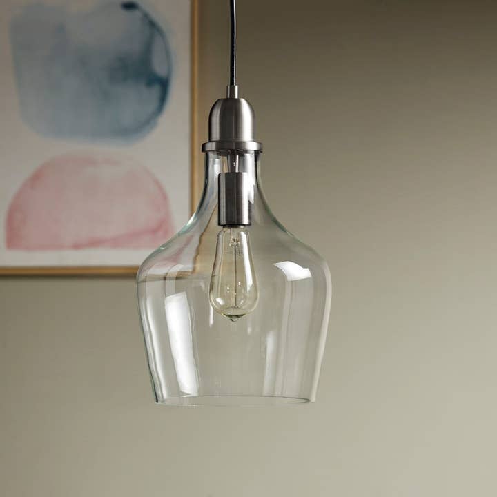 Olliix - Wholesale Chandelier/Hanging Light - Clear Bell Shape Glass Metal Pendant, Black5