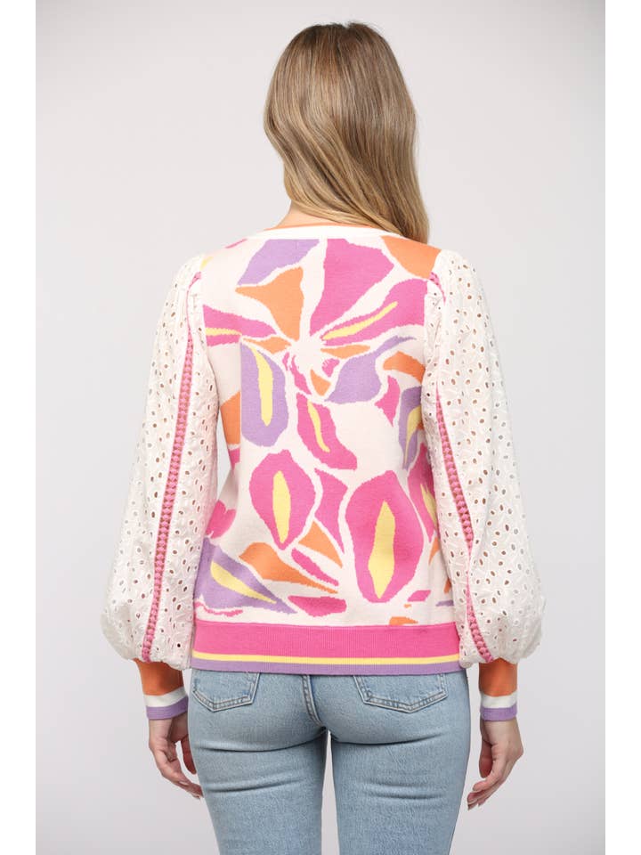 FATE - Wholesale Knit Sweater - Women's - CONTRAST LACE SLV JACQUARD SWEATER FW1001413