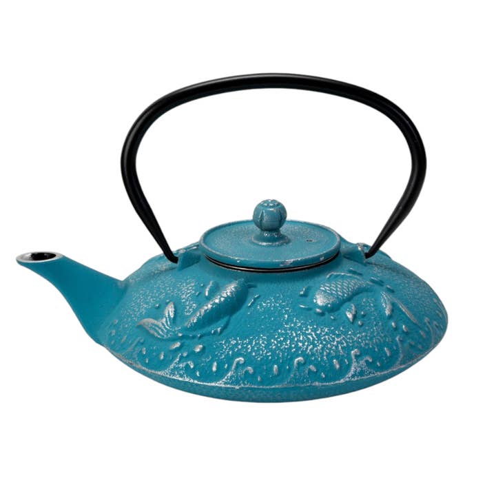 Blue Koi Fish Design 27oz Cast Iron Tea Pot (1/8) for wholesale by Urban Tokyo