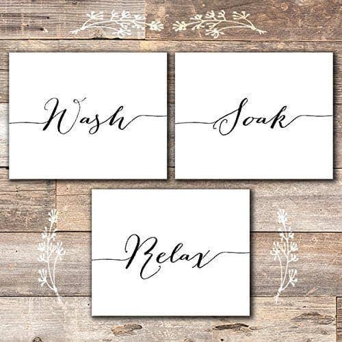 REMOVED BRAND - Wholesale Bathroom Sign - Wash Soak Relax - Bathroom Decor Art Prints (Set of 3) - Unframed - 8x10s