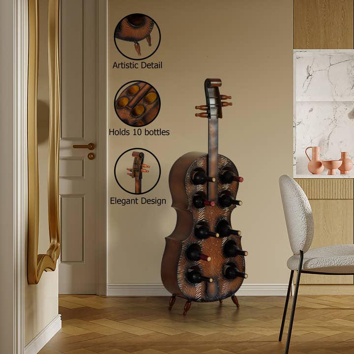 Quickway Imports - Wholesale Wine Rack - Vintiquewise Cello-Shaped Wine Holder 10-Bottle Freestanding