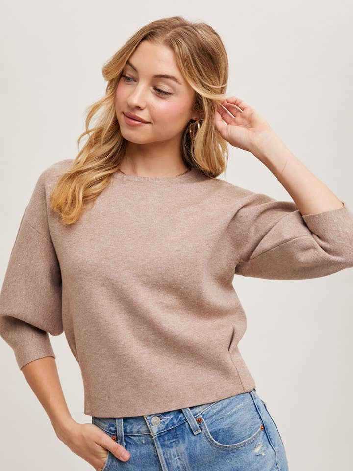 Bluivy - Wholesale Knit Sweater - Women's - PUFFED 3/4 SLEEVED KNIT SWEATER TOP
