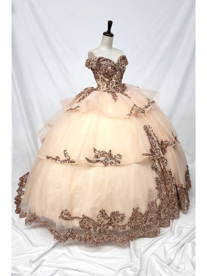 Chicas - Wholesale Dress - Women's - Multilayered Quince Dress With Bow and Sequins CHF30636