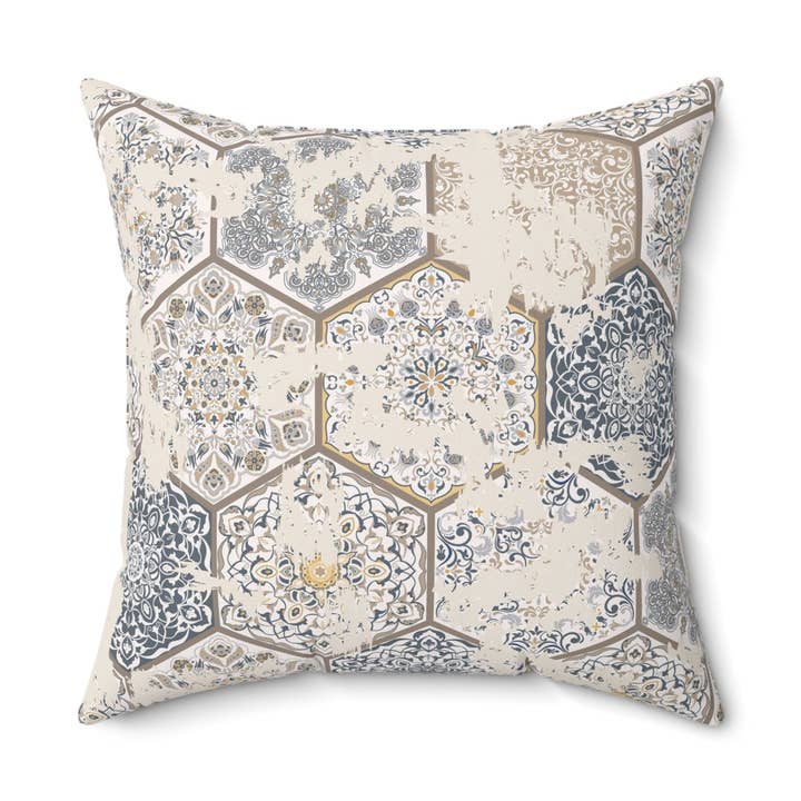 Elegant Geometric Throw Pillow - Distressed Farmhouse Home Decor, Accent Pillow, Modern Cushion for wholesale by aMOOsing Designs Shop