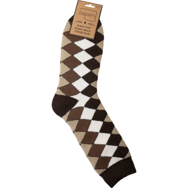 Cappuccino Argyle Print Cosy Men's Socks JS992 for wholesale by Jess & Lou