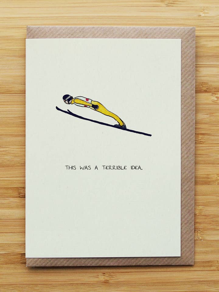 Skier Jump Card - Funny - Recycled Card for wholesale by RossJDesigns
