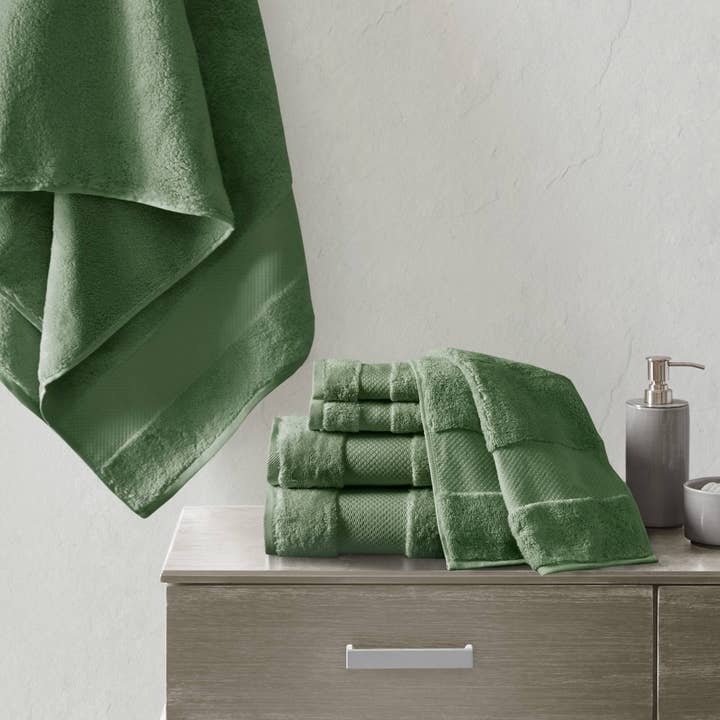Turkish Cotton 6-Piece Bathroom Towel Set, Green for wholesale by Olliix