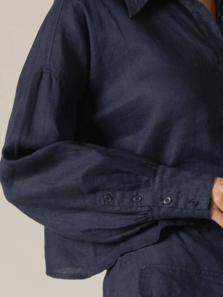 Natural P.CILL 100% Linen Cropped Button Up Shirt for wholesale on Faire12