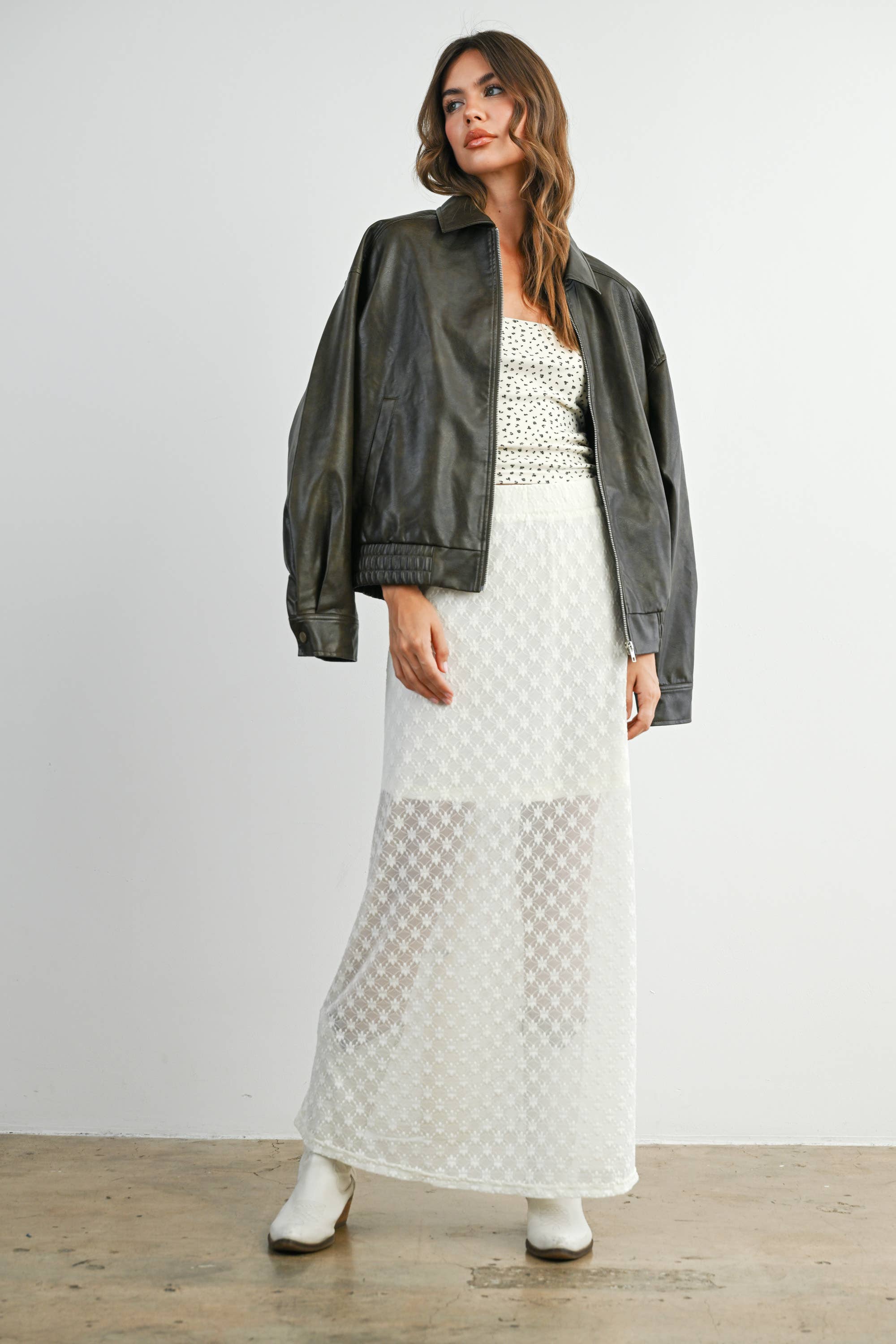 BUTTERMELON - Wholesale Jacket - Women's - Collared Zip-Front Leather Jacket - BMJ79683