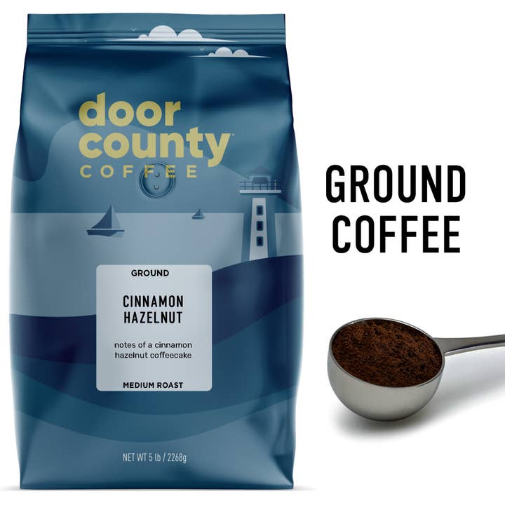 £5 Cinnamon Haselnuss Aromatisiert gemahlener Kaffee mittlere Röstung für den Großhandel von Door County Coffee
