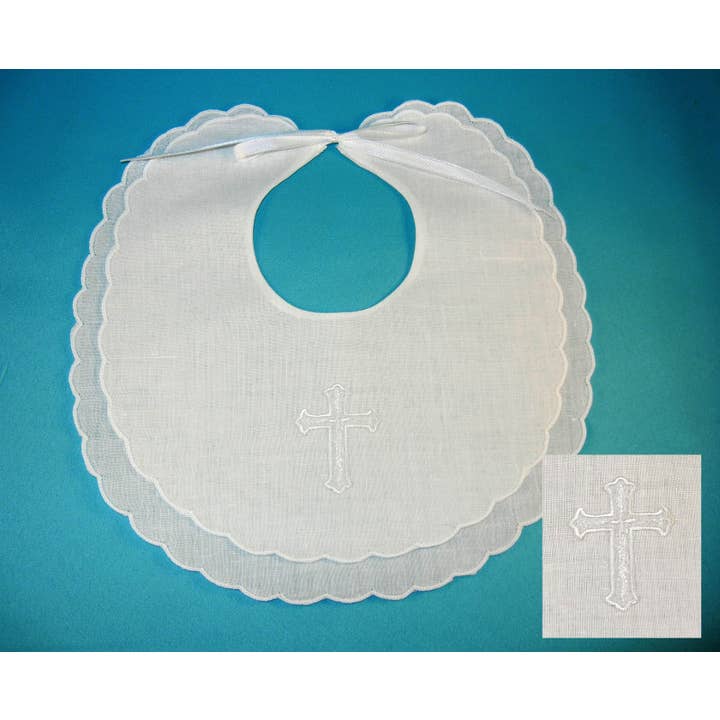 Simply Charming - Wholesale Bib – Baby - Linen/Cotton Blend Bib W/ Cross