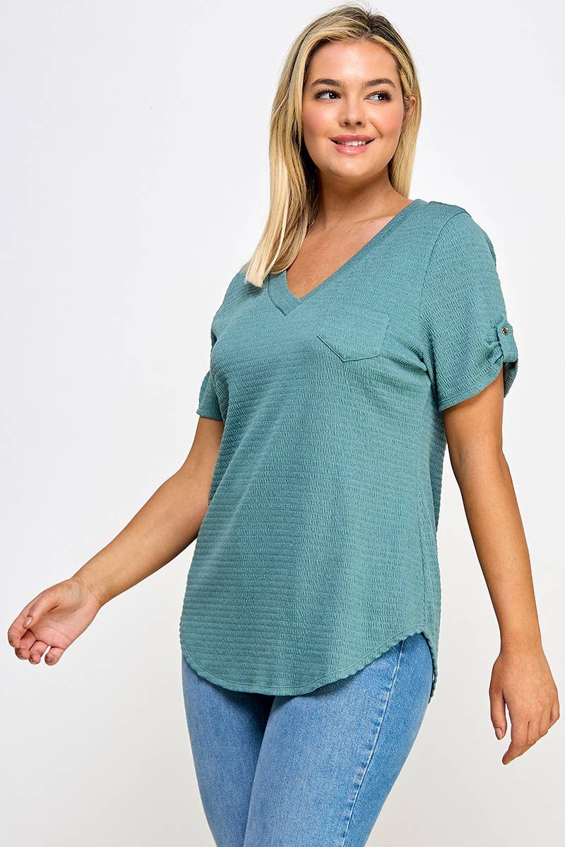 Haute Fox Plus Size & Contemporary - Wholesale Tunic - Women's - Plus Size Smocked Shirt Tail Top PL2450P-T4