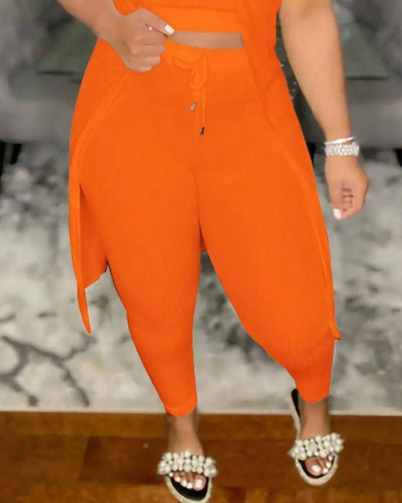 Fashion Combination - Wholesale Top & Pant Set (NOT Loungewear) - Women's - Solid Color Ribbed Knit Two-Piece Set for Women6