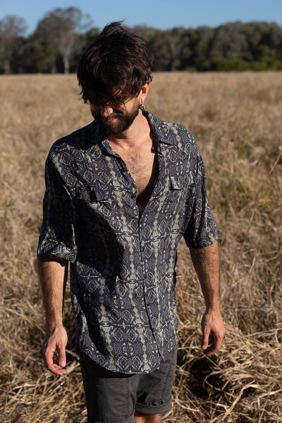 IDIS - Wholesale Button Down Shirt - Men's - Grey Batik Shirt2