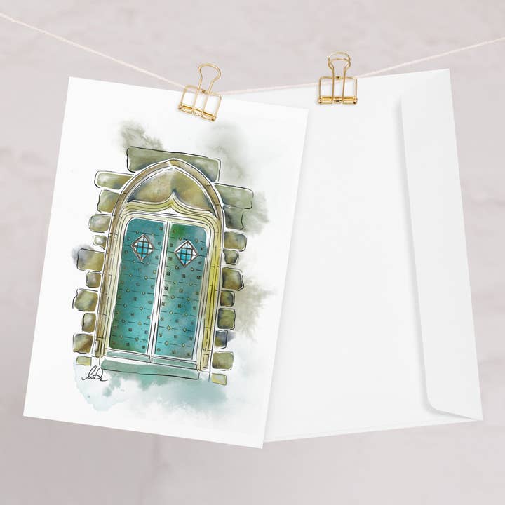Porte du Chateau du Pompadour Watercolor - Greeting card for wholesale by The Shamal