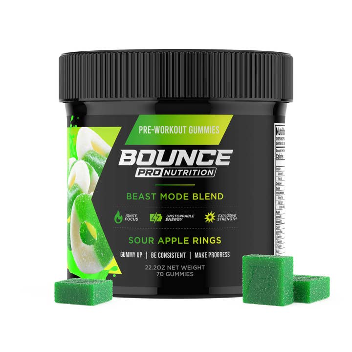 Bounce Nutrition - Wholesale Oral Supplement/Vitamin - Pre-Workout Gummies - Beast Mode - Sour Apple V2