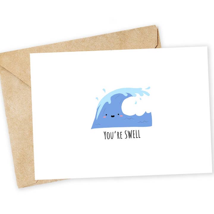 You're Swell Wave Greeting Card: Funny Valentine Thank You for wholesale by Chewy Lemon Studio
