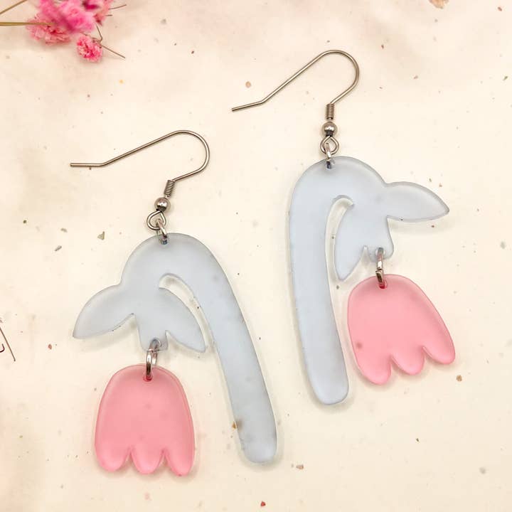 (Pink and Blue) Flower Drop Charm Acrylic Earrings for wholesale by Hoity Toity Goods
