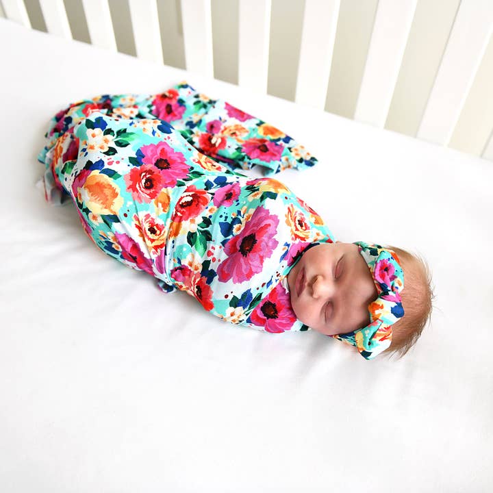 Gigi and Max – wholesale Lindning - Baby – Maggie Swaddle Bambufilt för Baby Blommig