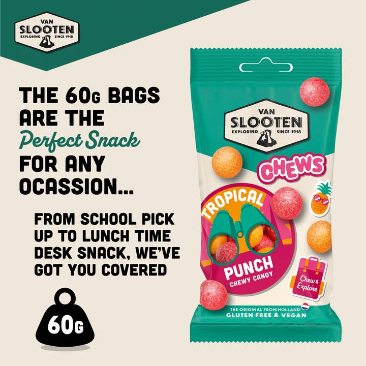 Van Slooten – wholesale Gummy – Van Slooten Tropical Punch Chewy Candy60g x12 1