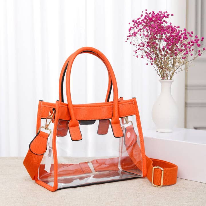 Sensibling Corp. - Wholesale Tote Bag - Women's - Solid Faux Leather Transparent Tote / Crossbody Bag